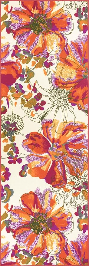 Rugshop Multi Bright Flowers Non Slip Non-Shedding Runner Rug for Hallway, Entryway and Kitchen, 2'7" x 10'