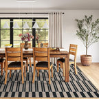 Lahome Striped Easy Jute Carpet, 8x10 Living Room Rugs Indoor Outdoor Patio Dining Room Rug, Farmhouse Non Slip Non Shedding Non Shedding Black Carpet for Deck Backyard Mudroom
