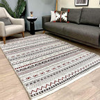 Alfa Rich 5x8 Red Burgundy White Gray Washable Area Rugs for Living Room Bedroom Kitchen Cotton Rug