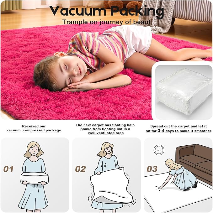 5x7 Area Rugs for Living Room, Fluffy Large Rugs for Bedroom, Soft Shag Fuzzy Non-Slip Carpet for Kids Boys and Girls Nursery Room Dorm Indoor Home Decor (Hot Pink, 5ft x 7ft)