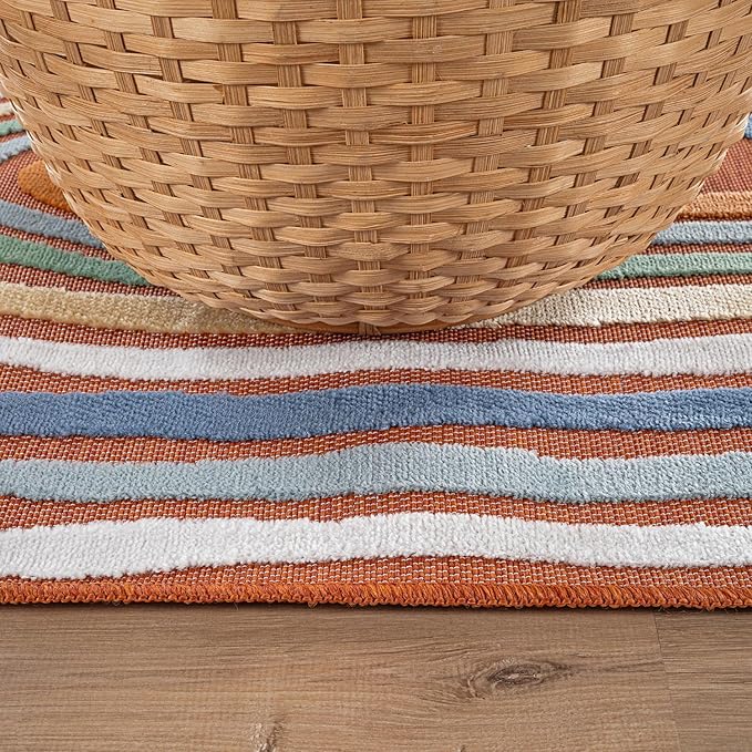 CAMILSON Indoor Outdoor Rug, Orange 5x7 Geometric Arch Striped Area Rugs for Patio and Home Areas, Easy-Cleaning Non-Shedding Living Room, Garden and Deck Washable Outside Carpet (5 x 7)