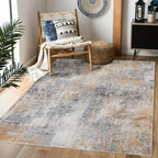 Area Rug 5×7, Vintage Boho Rug,Ultra-Soft Low Pile, Washable, Non Slip,Stain Resistant Printed Carpet for Living Room Bedrooms Playroom Office Kitchen, Gold/Grey
