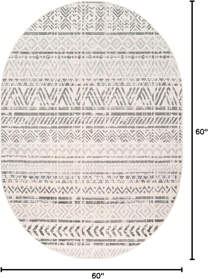 Rugshop Geometric Boho Oval Rug – Gray Tribal Pattern, Perfect for Dining Room, Living Room, 5' x 7' Oval