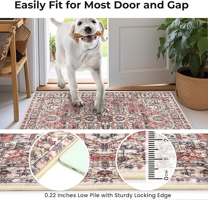 KOZYFLY Runners for Hallways 3x14 Ft Extra Long Washable Faux Wool Stair Thin Runner Rug Printed Hallway Carpet for Entryway Bedroom Stairs Kitchen Floor Accent, Terracotta/Beige