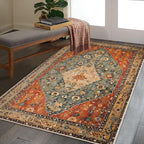 COMSLE Boho Area Rug, 3' x 5' Machine Washable Rugs for Entryway Faux Wool Large Rugs Distressed Throw Rug Non-Slip Floor Carpet for Indoor Bedroom Kitchen Living Room