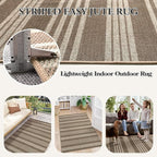 Lahome Striped Easy Jute Porch Rug, 3x5 Washable Rugs for Entryway Living Room, Farmhouse Nature Non Slip Non Shedding Indoor Outdoor Carpet for Entry Classroom Patio, Khaki