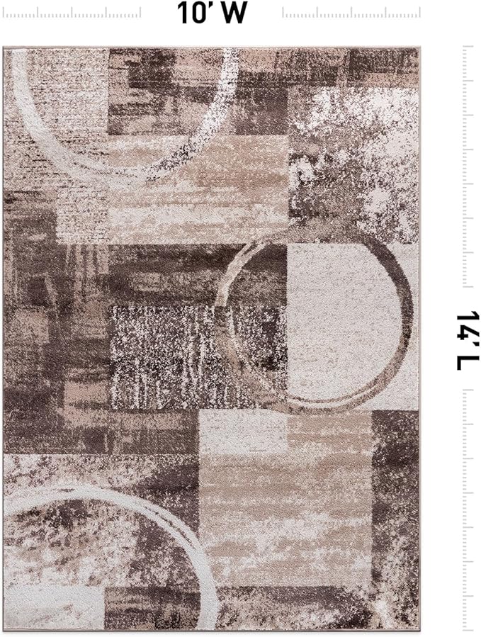 Rugshop Contemporary Abstract Circle Design Area Rug, Fade-Resistant Modern Carpet for Living Room, Dining Room, or Office, Brown, 10' x 14'