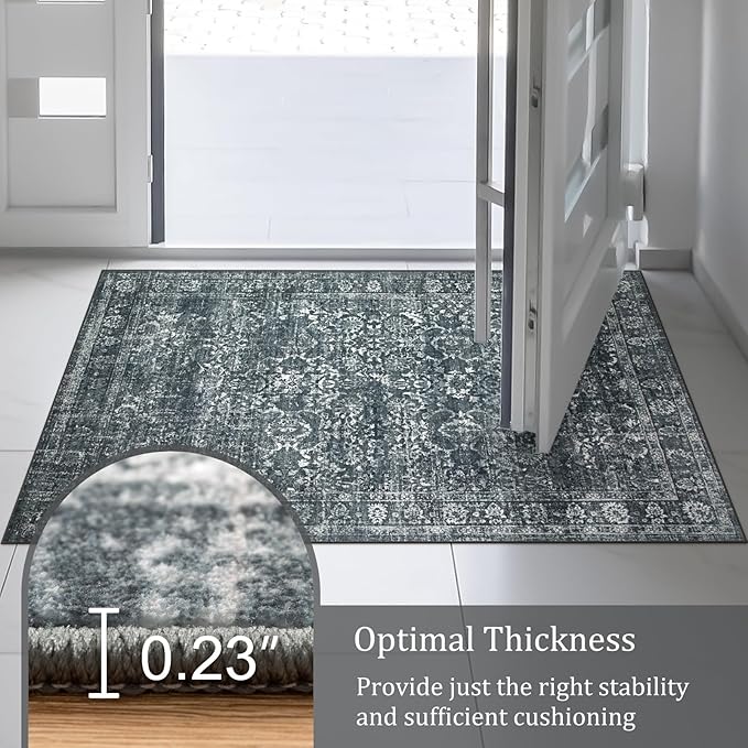 Morebes Washable Area Rugs 9x12 Living Room, Soft Black Rugs for Bedroom, Non Slip Distressed Boho Dining Room Floor Carpet for Indoor Home Office