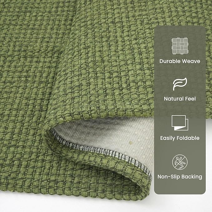 Braided Runner Rug 3x16 Ft Washable Runners for Hallways Non Slip Rubber Backed Kitchen Runners Cotton Long Entryway Runner Indoor, Woven Carpet for Hall Stair Entryway, Green
