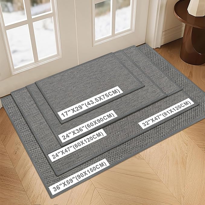LEKEEPGO Door Mat 17"x29", Non Slip Door Mat Indoor Entrance, Rubber Backing Front Indoor Door mats Washable Absorbent Low-Profile Entryway Entry Resist Dirt Inside Door Mats, Light Grey