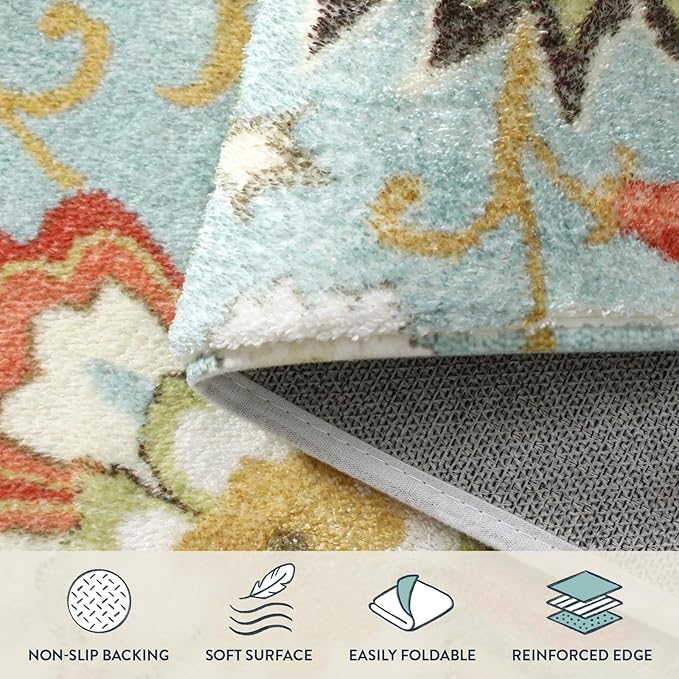 Lahome Collection Floral 2'x6' Non Slip Vintage Hallway Runner, Laundry Throw and Mats for Laundry Room, Washable Kitchen Floor Bathroom Hallway Entryway Area Rugs