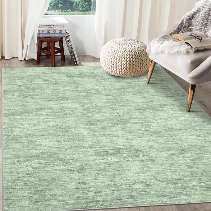 RUGSREAL Area Rug 5x7 Machine Washable Area Rug for Living Room Non-Slip Stain Resistant Modern Abstract Rug Contemporary Solid Throw Rug Foldable Accent Floor Carpet for Dining Room, Green