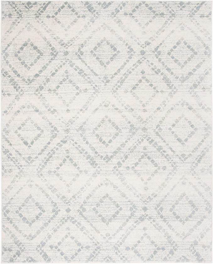 SAFAVIEH Adirondack Collection Area Rug - 10' x 14', Ivory & Light Blue, Modern Diamond Distressed Design, Non-Shedding & Easy Care, Ideal for High Traffic Areas in Living Room, Bedroom (ADR131T)
