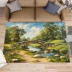 Forest Rugs for Bedroom - 2x3 Area Rug - Stone Bridge Stream Rugs for Living Room, Retro Country Style Rug, Non-Slip Washable Home Decor Carpet