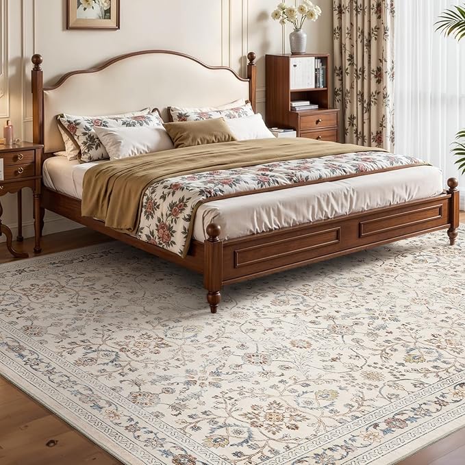 MontVoo-Vintage Area Rug 6X9 Beige Rugs for Living Room-Soft Distressed Printed Rugs for Bedroom-Non Slip Carpet-Machine Washable Rug for Dining Room Living Room Bedside Office