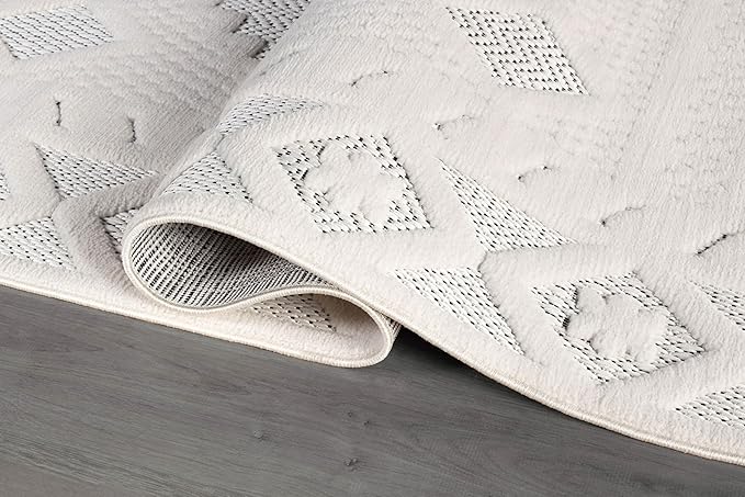 Modern Micro Loop Indoor Area Rugs for Living Room Bedroom Kitchen Geometric Trellis White 8x10 Luxury Durable Low and High Pile Non-Shedding Stain Resistant Soft Area Carpet 8 x 10