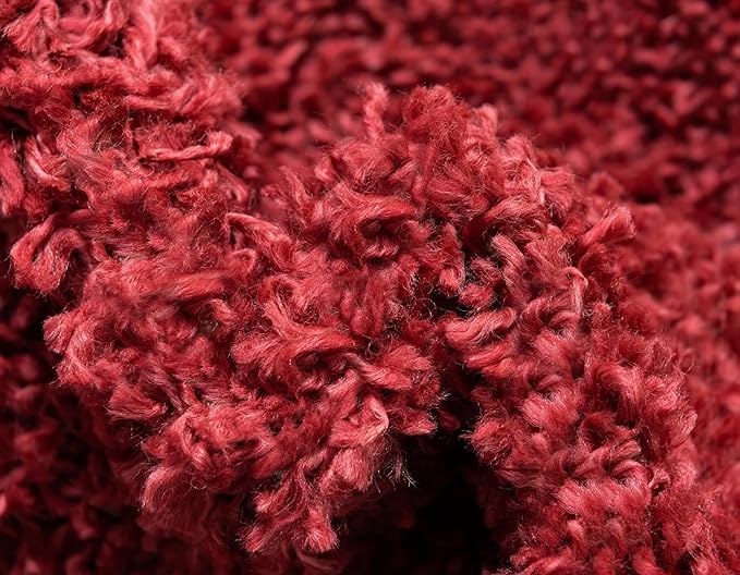 Unique Loom Davos Shag Collection Area Rug - Solid (5' 3" x 8' Oval, Poppy)