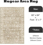 HUGEAR 5x7 Machine Washable Rugs Beige Hallway Area Rug Indoor Accent Rug Floral Low Pile Carpet Soft Throw Aesthetic Rug Bedroom Living Room Office Dining Room Kitchen Laundry Room Non Slip