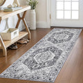 KOZYFLY Runners for Hallways 2x6 Ft Washable Kitchen Runner Rug Non Slip Runners for Entryway Indoor Printed Faux Wool Hallway Rugs Floor Carpet for Bedroom Kitchen Hall, Grey
