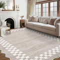 GarveeHome 10x13 Area Rug Large Living Room Scalloped Rug Non Slip Low Pile Bedroom Throw Carpet Soft Modern Bordered Dining Room Rug Stain Resistant Boho Carpet for Home Office, Fog