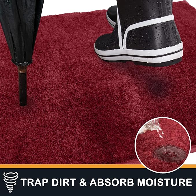 PURRUGS Dirt Trapping Door Mat 31.5" x 47", Non-Slip Machine Washable Entry Rug, Shoe Scraper, Dog Doormat, Super Absorbent Welcome Mat for Front & Back Door, Muddy Shoes & Paws, Burgundy Red