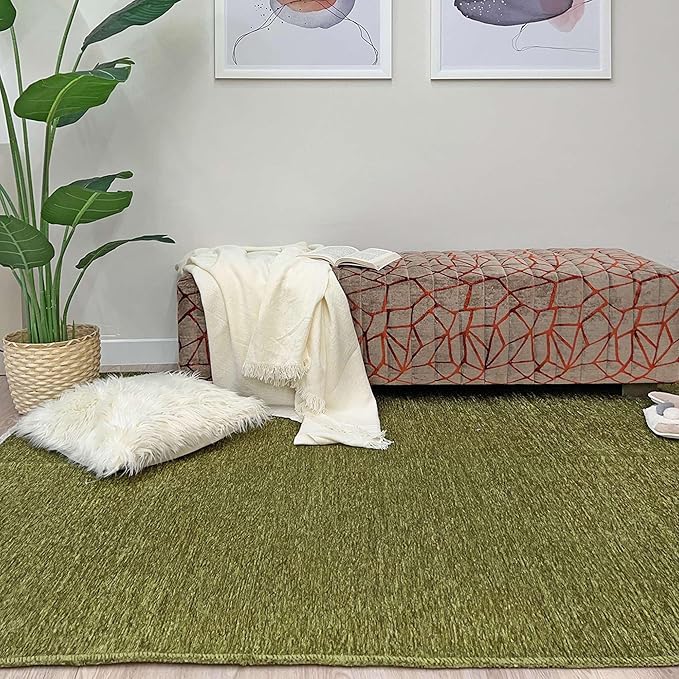 Alfa Rich 3x10 Green Washable Area Rugs for Living Room Hallway Kitchen Cotton Decor Solid Runner Rug