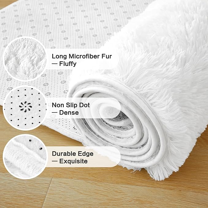 Andency 8x10 Area Rugs for Living Room, White Non-Slip Fluffy Soft Large Shag Bedroom Carpet, Big Indoor Thick Nursery Rug for Kids Dorm Home Decor Aesthetic