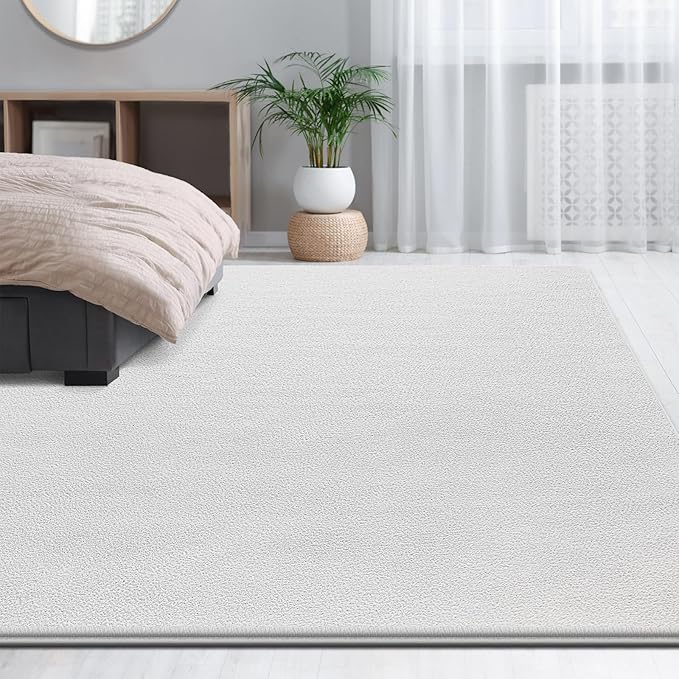 Large Area Rugs for Living Room Bedroom, 5x8 Feet White Rug, Minimalist Modern Shag Rug, Soft Thick Comfy Memory Foam Indoor Carpet, Non-Slip Washable Rug for Boys Girls Dorm Nursery Room Home Decor
