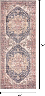 GLN Rugs Traditional Collection - Machine Washable Area Rug, Traditional Washable, Non Slip, Low Pile Chenille Rug, Living Room, Bedroom, Kitchen Rug (2'6" x 7' Black/Terra)