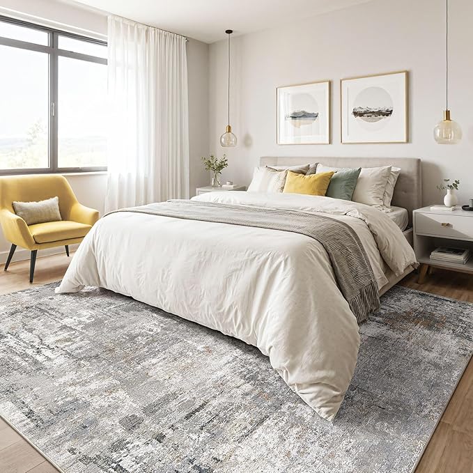 5x8 Area Rug Living Room: Washable Large Abstract Soft Stain Resistant Indoor Floor Rugs Non-Slip Accent Carpet for Bedroom Nursery Playroom Office Dining Room Dorm Home House- Gray Rust