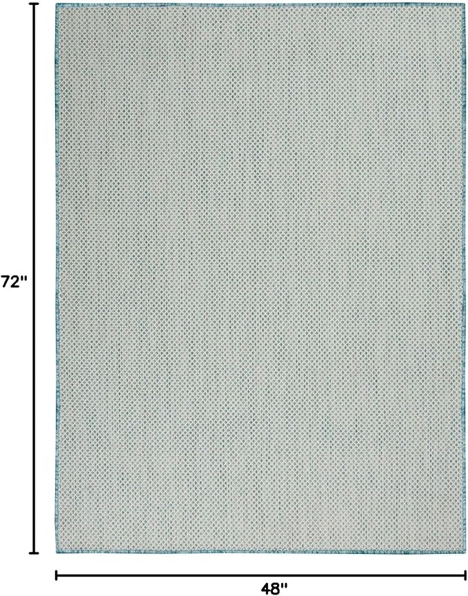 Nourison Home Courtyard Ivory Aqua 4' x 6' Area Rug - Easy Clean, Non Shedding, Bed Room, Living Room, Dining Room, Kitchen (4' x 6')