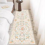 Washable Non-Slip Runner Rugs 2X6, Orange Rug Boho Farmhouse Bow Floral Area Rug for Hallway Kitchen Bedroom Beside Laundry Room Bathroom Rug, Low Pile Stain Resistant Soft Floor Carpet