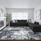 Washable Area Rugs 8'x10' Non-Slip Modern Abstract Soft for Living Room Entryway Bedroom Nursery, Print Pattern, Black Gray