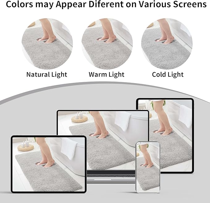 Gray Bathroom Runner Rug 24x70 Non Slip Fluffy Long Bath Mat for Bathroom Floor Washable Plush Luxury Bath Rug for Tub Absorbent Shower Sink Mat Bedside Rug