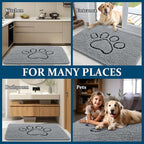 OLANLY Dog Door Mat for Muddy Paws 70x46, Paw Print Design, Absorbs Moisture and Dirt, Absorbent Non-Slip Washable Doormat, Quick Dry Chenille Mud Mat for Dogs, Entry Indoor Entryway Carpet, Grey