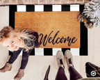 KOZYFLY Black and White Striped Rug Doormat 23.5' x 35.4' Cotton Woven Washable Black Indoor Outdoor Rugs for Layered Door Mats Porch/Kitchen/Farmhouse