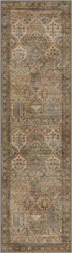 Bavni Kitchen Rug 2x7 Runner Rugs for Hallways Entryway, Washable Vintage Print Carpet, Ultra-Thin Chenille Low Pile Lightweight Rug with Non Slip Backing, Warm Taupe