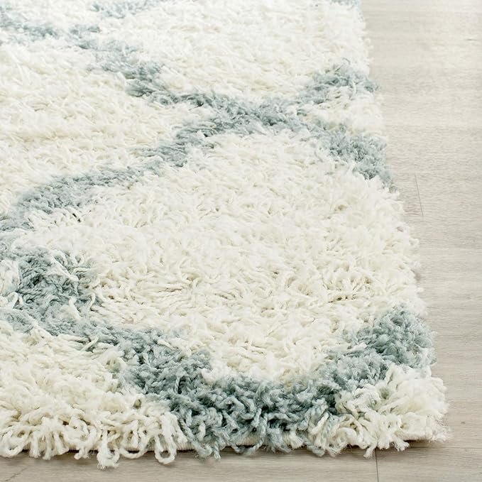 SAFAVIEH Dallas Shag Collection Runner Rug - 2'3" x 6', Ivory & Light Blue, Trellis Design, Non-Shedding & Easy Care, 1.5-inch Thick Ideal for High Traffic Areas in Living Room, Bedroom (SGD257J)