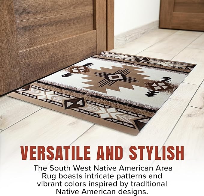 YHSF South West Native American Area Rug C318 - Easy Clean, Thick, Soft, Durable Native Tribal American Indian Inspired Rug for Bedroom/Living Room and More - Ivory, 8 Feet x 10 Feet