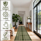 Beeiva Striped Modern Bathroom Runner, 2.5x8 Green Washable Runners for Hallways Entryway, Bohemian Non Slip Non Shedding Low Pile Carpet for Porch, BedroomIndoor Kithchen Laundry Room Porch Bedroom