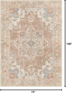 GENIMO 6x9 Area Rugs for Living Room, Non Slip Machine Washable Retro Rugs, Low Pile Chenille Print Rug for Bedroom, Dining Room, Home Office, Orange