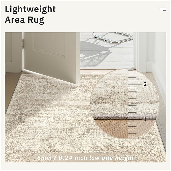 Runner Rug 2'x6' Washable Non-Slip Runner Rugs for Kitchen Bathroom Laundry Room Beige Vintage Floor Carpet Runners for Hallway Entryway