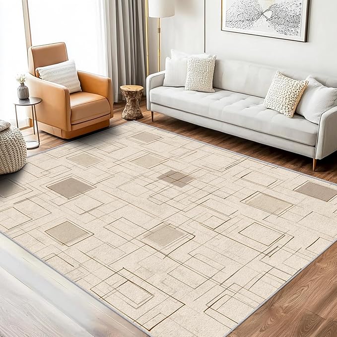 Geometric Rug, Washable 6x9 Rug for Living Room, Modern Abstract Patterned Indoor Carpet, Geometric Decor for Home, Bedroom, Soft Non Slip Thin Design FER61