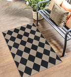 Easy Jute Checkered Entryway Rug, 2.6x4 Black Modern Indoor Outdoor Doormat, Washable Non-Slip Neutral Kitchen Rug Farmhouse Diamond Throw Rugs for Entrance Bedroom Bathroom