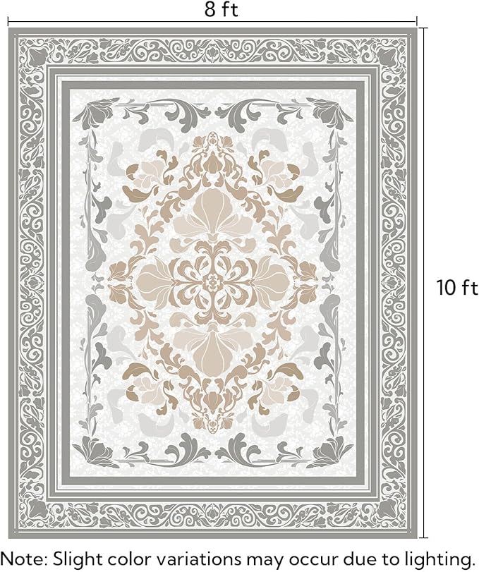 SOULFUL Medium Pile 8x10 Rugs for Living Room - Soft Foot Feel Large Area Rug - Light Taupe Boho Floral - Washable Non-Slip - Perfect for Bedroom Kids Room Under Dining Table Office
