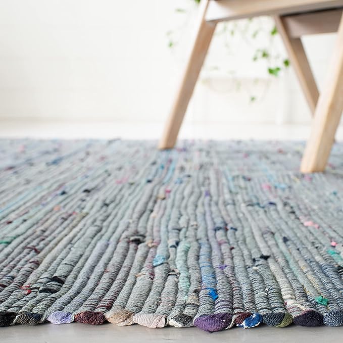 SAFAVIEH Rag Rug Collection Area Rug - 10' x 14', Aqua & Multi, Handmade Boho Stripe Cotton, Ideal for High Traffic Areas in Living Room, Bedroom (RAR121K)