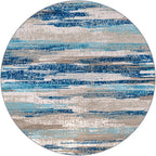 Modern Abstract Round Rug 3Ft, Blue Round Rug Washable Non-Slip Soft Small Circle Rug, Circular Entryway Rugs Thin Print Faux Wool Carpet Accent Rug for Bedroom Living Room Office Under Desk