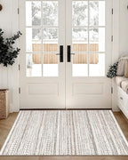 LUMI Ultra Thin Door Mat, 18x30 Non Slip Indoor Doormat Entrance Washable Rugs Entryway Oriental Vintage Soft Carpet for Kitchen Bedroom Front Door, White and Brown