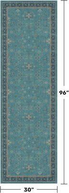 Boho 2'6"x8' Wide Hallway Runner Rugs - Teal 8ft Long Washable Door Rugs for Entryway Indoor, Non Slip with Rubber Backing, Vintage Floral Indoor Décor, Low Pile & Soft Carpet