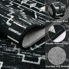 Wonnitar Moroccan 6x9 Area Rugs, Washable Black Rugs for Living Room, Large Soft Bedroom Throw Rug, Non-Slip Stain Resistant Thin Boho Floor Carpet for Dining Room Home Office Decor (Black,6'x9')